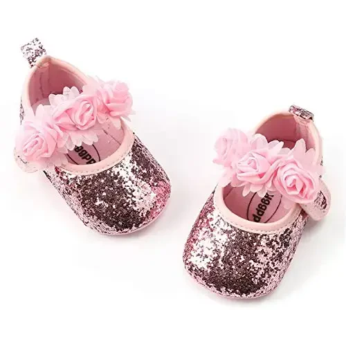 myppgg Baby Girls Mary Jane Flats Sparkly Bowknot Princess Dress Crib Shoes Non-Slip for Toddler First Walkers - 6