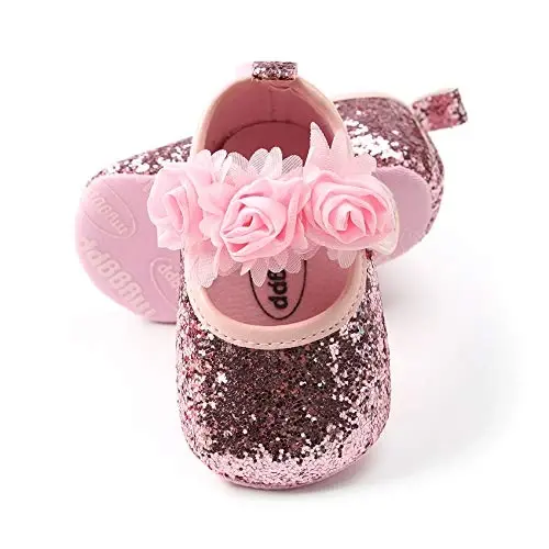 myppgg Baby Girls Mary Jane Flats Sparkly Bowknot Princess Dress Crib Shoes Non-Slip for Toddler First Walkers - 1