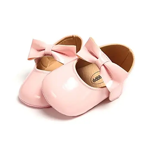 myppgg Baby Girls Mary Jane Flats Sparkly Bowknot Princess Dress Crib Shoes Non-Slip for Toddler First Walkers - 6