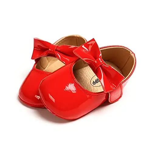 myppgg Baby Girls Mary Jane Flats Sparkly Bowknot Princess Dress Crib Shoes Non-Slip for Toddler First Walkers - 6