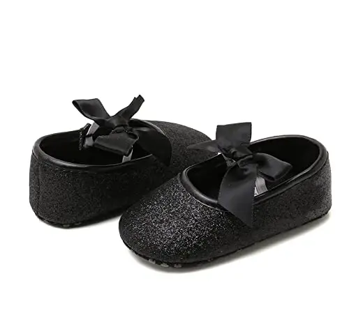 myppgg Baby Girls Mary Jane Flats Sparkly Bowknot Princess Dress Crib Shoes Non-Slip for Toddler First Walkers - 6