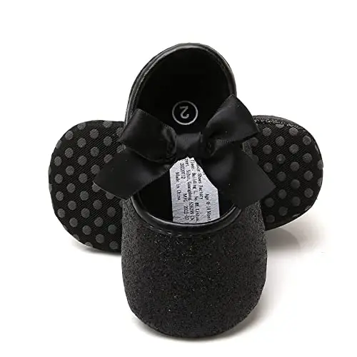 myppgg Baby Girls Mary Jane Flats Sparkly Bowknot Princess Dress Crib Shoes Non-Slip for Toddler First Walkers - 5
