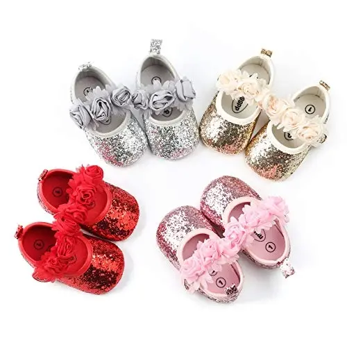 myppgg Baby Girls Mary Jane Flats Sparkly Bowknot Princess Dress Crib Shoes Non-Slip for Toddler First Walkers - MYPPGG (1)