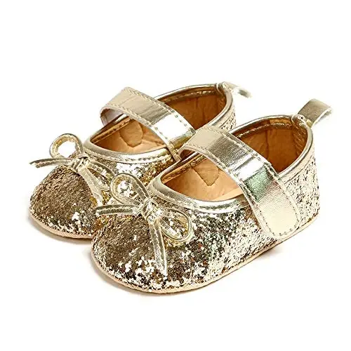myppgg Baby Girls Mary Jane Flats Sparkly Bowknot Princess Dress Crib Shoes Non-Slip for Toddler First Walkers - 4