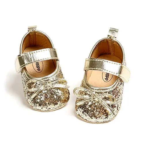 myppgg Baby Girls Mary Jane Flats Sparkly Bowknot Princess Dress Crib Shoes Non-Slip for Toddler First Walkers - 6
