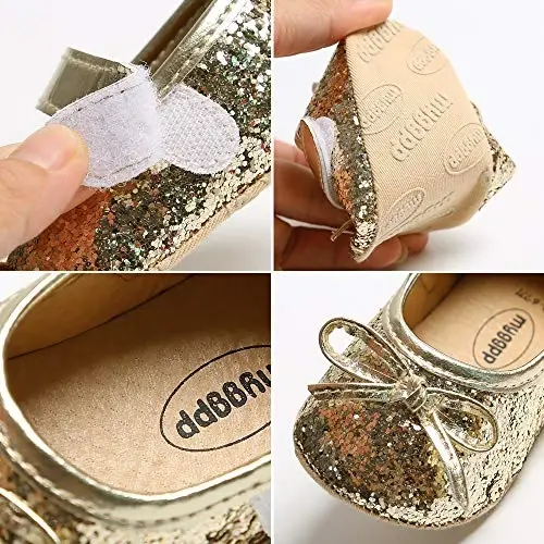 myppgg Baby Girls Mary Jane Flats Sparkly Bowknot Princess Dress Crib Shoes Non-Slip for Toddler First Walkers - 7