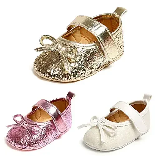 myppgg Baby Girls Mary Jane Flats Sparkly Bowknot Princess Dress Crib Shoes Non-Slip for Toddler First Walkers - MYPPGG (1)