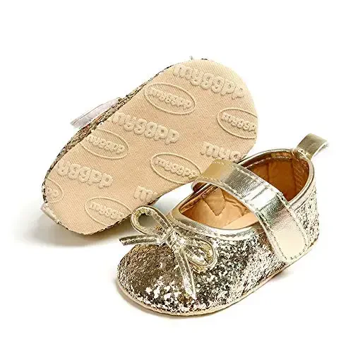 myppgg Baby Girls Mary Jane Flats Sparkly Bowknot Princess Dress Crib Shoes Non-Slip for Toddler First Walkers - 1