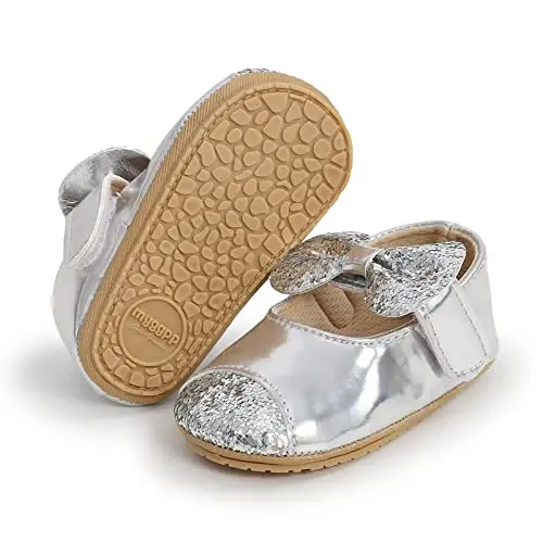myppgg Baby Girls Mary Jane Flats Sparkly Bowknot Princess Dress Crib Shoes Non-Slip for Toddler First Walkers - 4