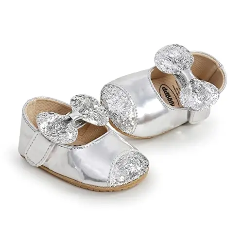 myppgg Baby Girls Mary Jane Flats Sparkly Bowknot Princess Dress Crib Shoes Non-Slip for Toddler First Walkers - 6