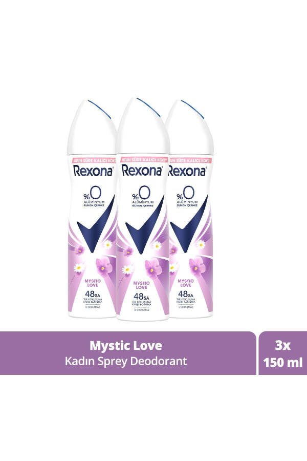 Mystic Love Women's Spray Deodorant 0% Aluminum 48 Hour Protection Against Body Odor 150 ml X3 - 1