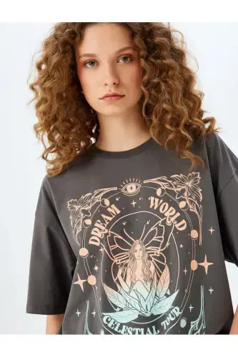 Mystic Print Short Sleeve Crew Neck Oversize T-Shirt - KOTON (1)