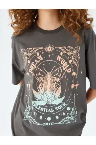 Mystic Print Short Sleeve Crew Neck Oversize T-Shirt - 5