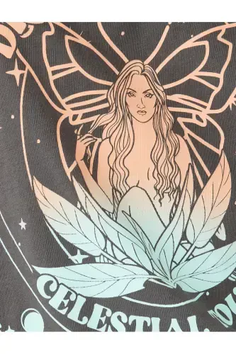 Mystic Print Short Sleeve Crew Neck Oversize T-Shirt - 6