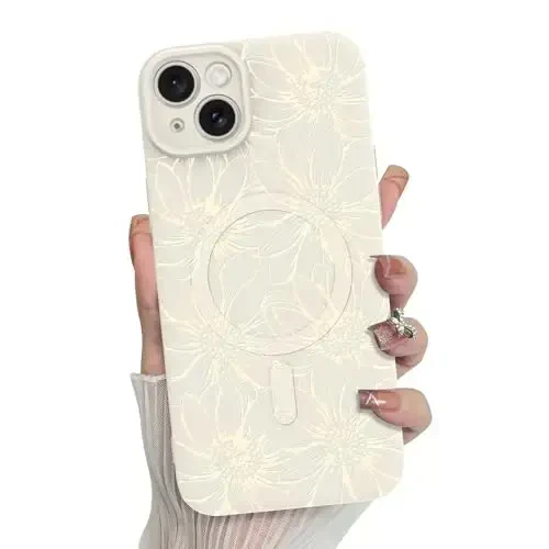 MZELQ for iPhone 14 Pro Case, Silicone Black Floral Flowers Cute Pattern, Magnetic Compatible with MagSafe Sunflowers Camera Protection Phone Case - 1