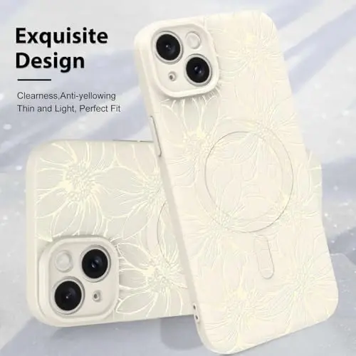 MZELQ for iPhone 14 Pro Case, Silicone Black Floral Flowers Cute Pattern, Magnetic Compatible with MagSafe Sunflowers Camera Protection Phone Case - 3