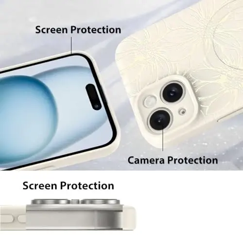 MZELQ for iPhone 14 Pro Case, Silicone Black Floral Flowers Cute Pattern, Magnetic Compatible with MagSafe Sunflowers Camera Protection Phone Case - 4