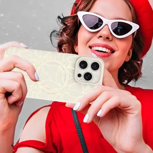 MZELQ for iPhone 15 Pro Case, Silicone White Floral Flowers Cute Pattern, Magnetic Compatible with MagSafe Sunflowers Camera Protection Phone Case - 6