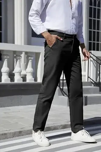 MZNBURAM erkaklar uchun tor kesimli, cho'ziluvchan paxtadan tikilgan, kundalik chino shim - 5