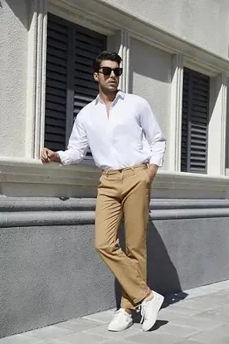 MZNBURAM erkaklar uchun tor kesimli streç paxta moda konusli kundalik chino shimlar - 3