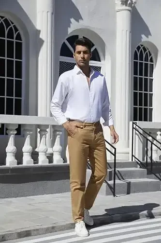 MZNBURAM erkaklar uchun tor kesimli streç paxta moda konusli kundalik chino shimlar - 4