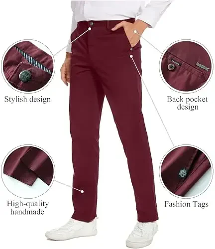 MZNBURAM Men's Slim-Fit Stretch Cotton Fashion Tapered Casual Chino Pants - 3