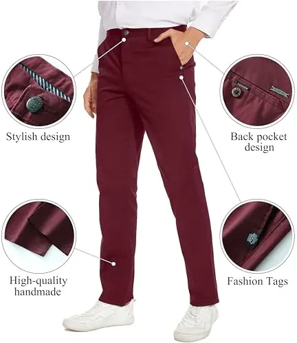 MZNBURAM Men's Slim-Fit Stretch Cotton Fashion Tapered Casual Chino Pants - 3