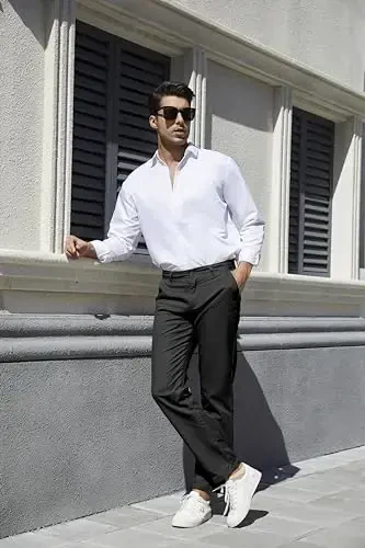 MZNBURAM Men's Slim-Fit Stretch Cotton Fashion Tapered Casual Chino Pants - 3