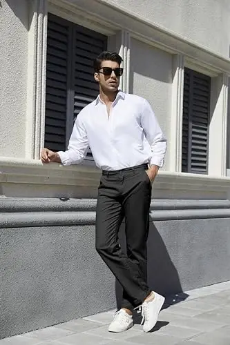 MZNBURAM Men's Slim-Fit Stretch Cotton Fashion Tapered Casual Chino Pants - 3