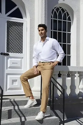 MZNBURAM Erkek Slim-Fit Streç Pamuk Moda Dar Kesim Günlük Chino Pantolon - 4