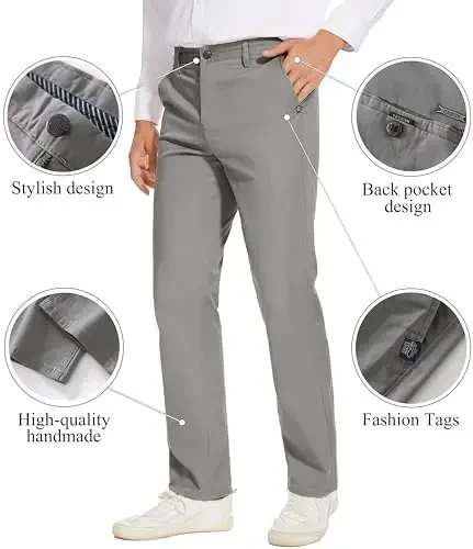 MZNBURAM Men's Slim-Fit Stretch Cotton Fashion Tapered Casual Chino Pants - 3