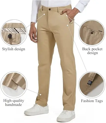 MZNBURAM Men's Slim-Fit Stretch Cotton Fashion Tapered Casual Chino Pants - 3