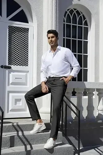 MZNBURAM Men's Slim-Fit Stretch Cotton Fashion Tapered Casual Chino Pants - 4