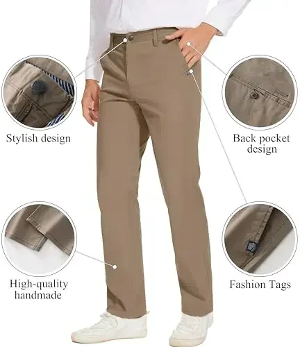 MZNBURAM Men's Slim-Fit Stretch Cotton Fashion Tapered Casual Chino Pants - 3