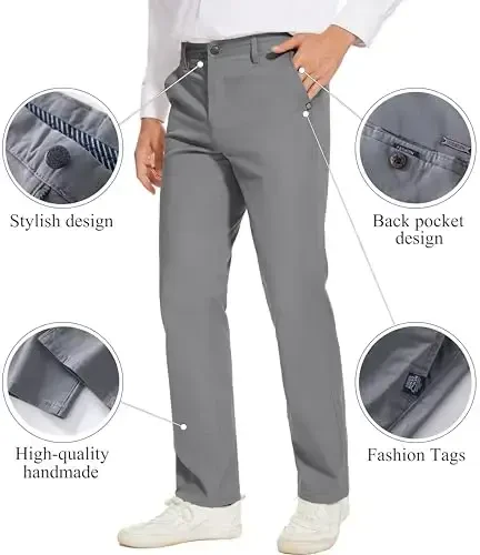 MZNBURAM Men's Slim-Fit Stretch Cotton Fashion Tapered Casual Chino Pants - 3