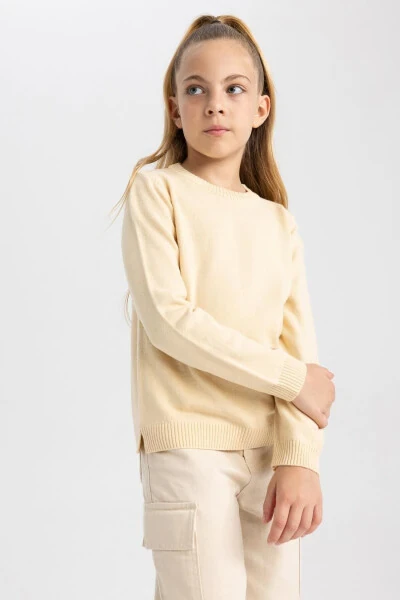 N8505a623au girls' school sweater with a polo collar - DEFACTO