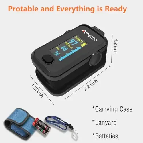 Pulse Oximeter,OLED Display Oxygen Monitor Fingertip,Blood Oxygen Saturation Monitor(SpO2) with Carrying Case,Silicone Cover (Black) - 6