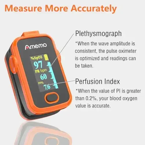 Pulse Oximeter,OLED Display Oxygen Monitor Fingertip,Blood Oxygen Saturation Monitor(SpO2) with Carrying Case,Silicone Cover (Orange) - 3