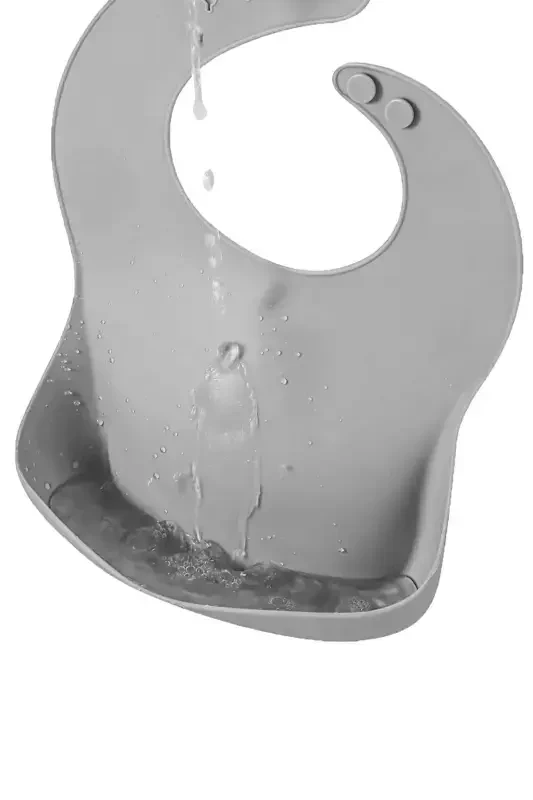 Набор для кормления из 3 предметов силикона - силиконовый слюнявчик, тарелка на присоске, ложка с прорезывателем, серый - 7