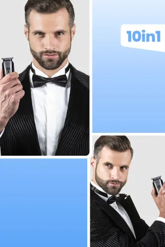 Набор для мужского ухода Tetra 11 в 1 с мокрым и сухим режимом быстрой зарядки литиевой батареи, стальными лезвиями и футляром для путешествий - 5