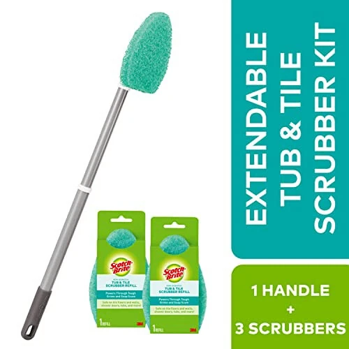 Набор для мытья ванн и плитки Scotch-Brite Extendable Tub & Tile Scrubber Kit, включает 1 ручку и 3 не царапающие моющие губки - 3M (1)