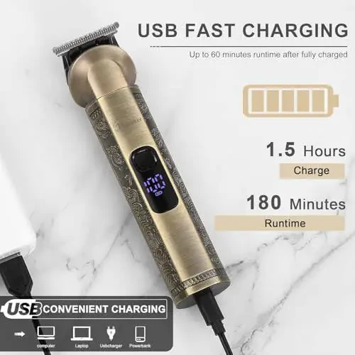 Набор для стрижки бороды Hatteker Профессиональная машинка для стрижки волос Нулевой зазор Т-образный триммер Электробритва для носа, ушей, тела, лица, усов Триммер для мужчин Беспроводной набор для ухода 8 в 1 - 5