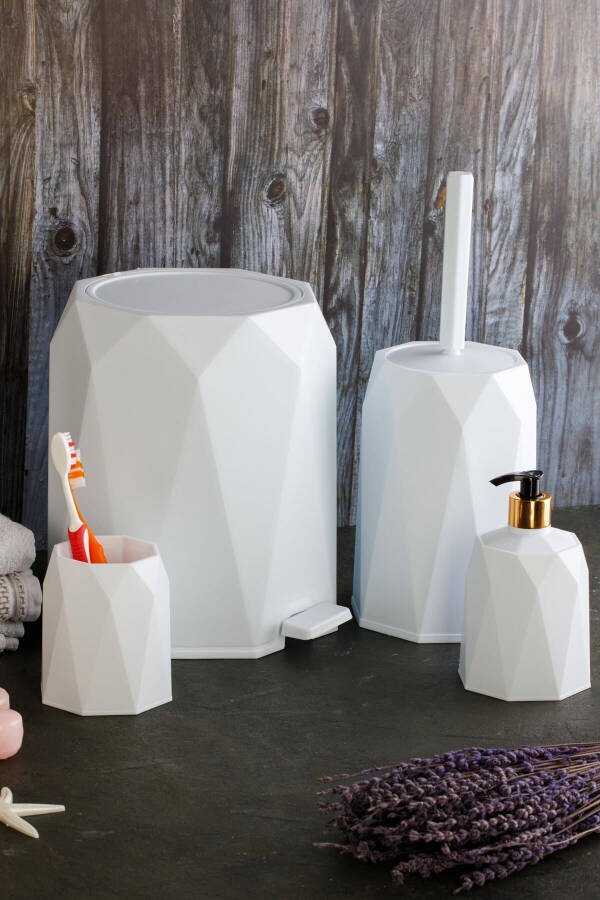 Набор для ванной 4 предмета: ведро для мусора, ёршик для унитаза, мыльница, ершик для зубных щёток. - 1