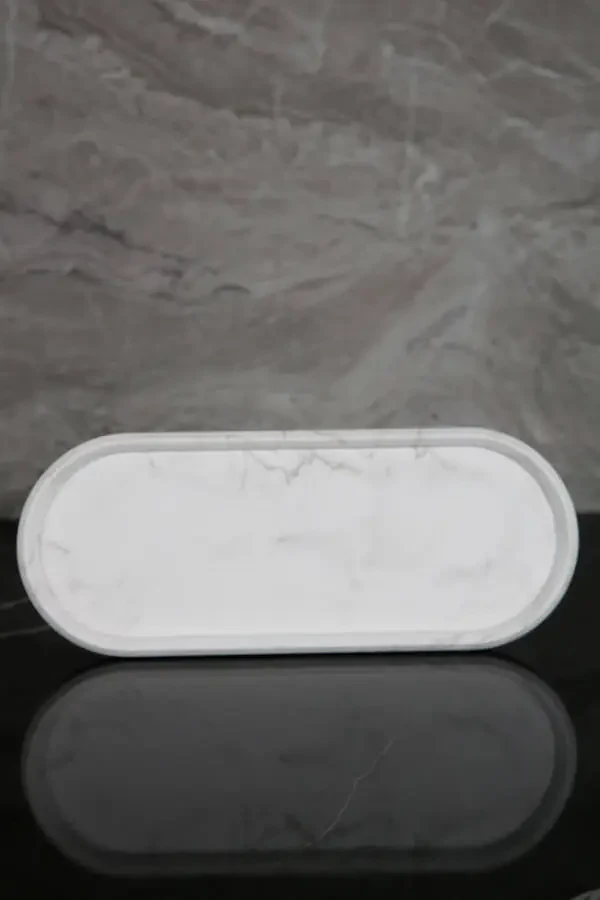 Набор для ванной из 3 предметов с мраморным узором: дозатор для жидкого мыла, подставка для зубных щеток, поднос. - 4