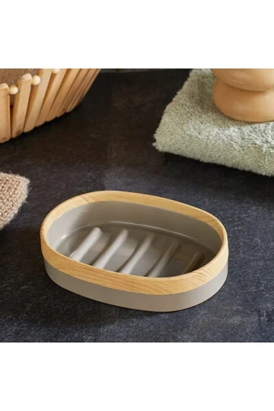 Limpia Bambu Desenli Krem 5'li Banyo Seti Çöp Kova - 3