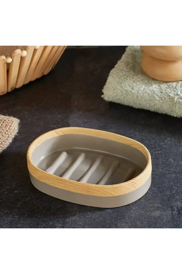 Limpia Bambu Desenli Krem 5'li Banyo Seti Çöp Kova - 3