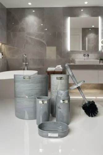 Набор для ванной комнаты из 5 предметов с круглым мраморным узором - OKYANUS HOME (1)