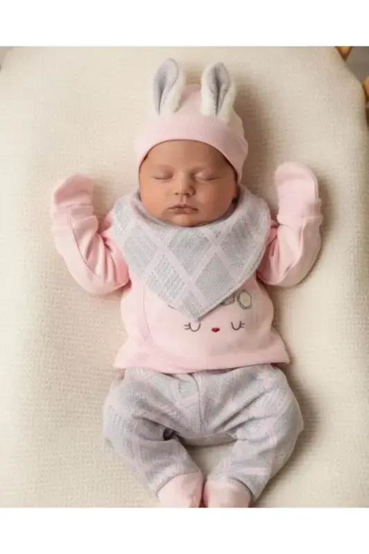 Набор для выписки из роддома для новорожденной девочки с ушками кролика из 100% органического хлопка, 5 предметов / комплект для новорожденных - 1