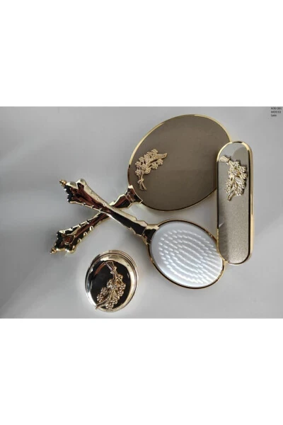 Набор гребней с зеркалом с желтыми листьями - 3