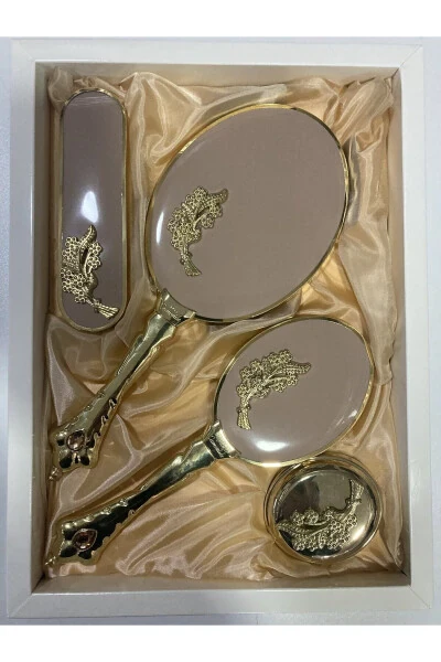 Набор гребней с зеркалом с желтыми листьями - 4